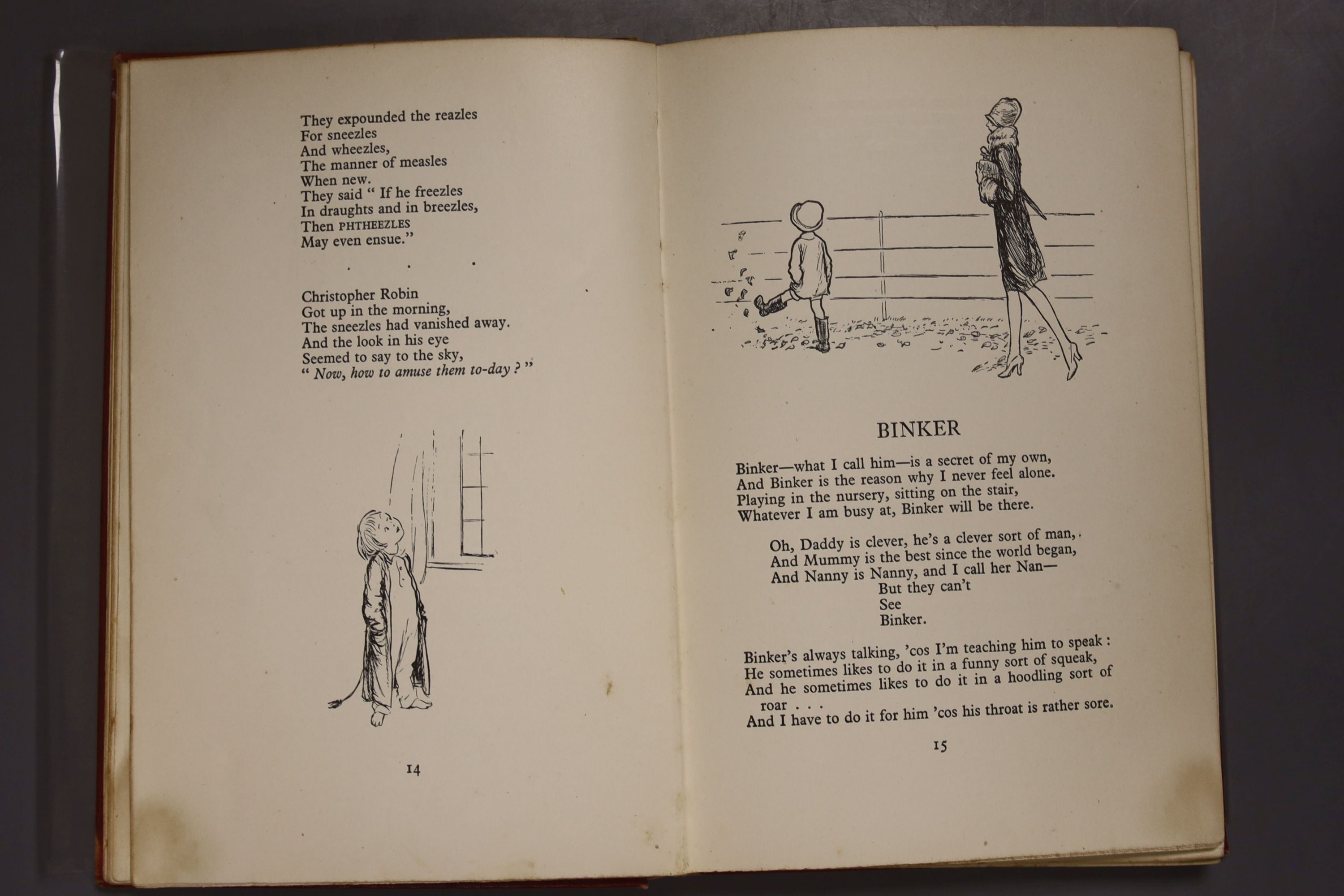 Milne, A.A – Winnie The Pooh, second edition, 8vo, cloth bound, (dj missing, inscribed, scuffs to covers, internal break to the spine) Methuen, London 1926., Milne, A.A – The House At Pooh Corner, first Canadian edition,